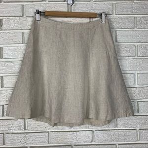 Loft 100% Linen Flare Mini Skirt with Lining Beige Tan Size 4  Back Zipper